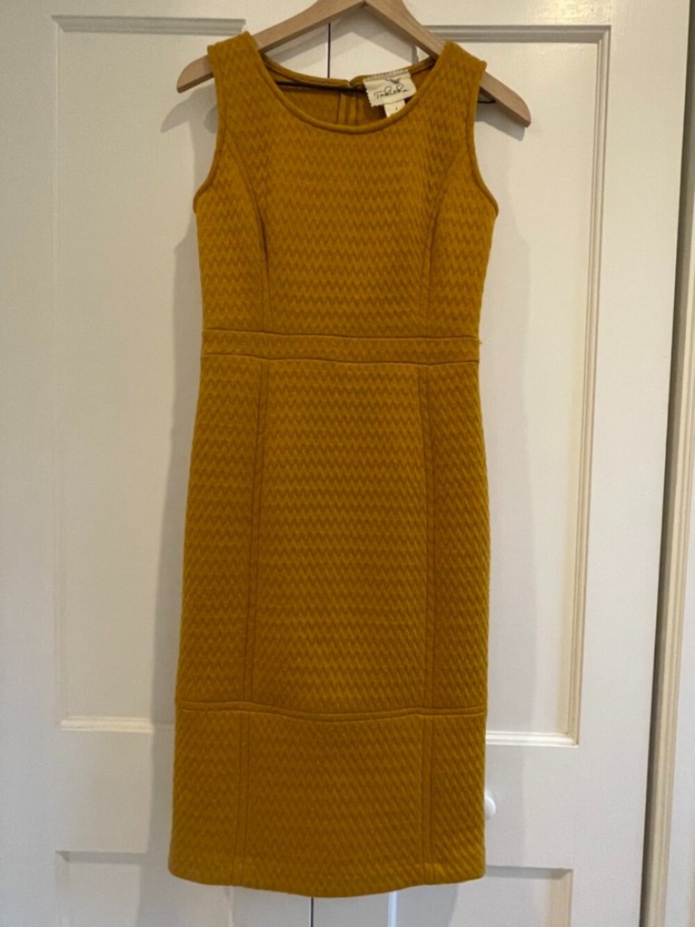 Anthro / Anthropologie Tabitha Mustard Dress, Golden Form-Fitting Quilted Sheath